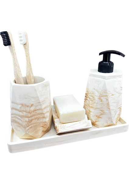 Beton Banyo Seti Bej Renkli 4 Parça Kırılmaya Dayanıklı Modern Tasarım indirimleri