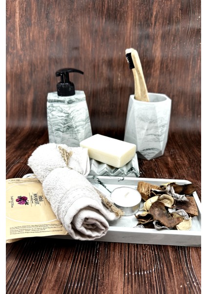 Yeşil Beton Banyo Seti Şık Tasarım ve Suya Dayanıklı 4 Parça Aksesuar indirimleri