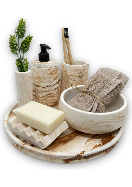 Kahve Mermer Desen Beton Banyo Seti