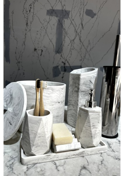 Beton Banyo Seti Çöp Kovası Tuvalet Fırçası Sıvı Sabunluk Gri fırsatları