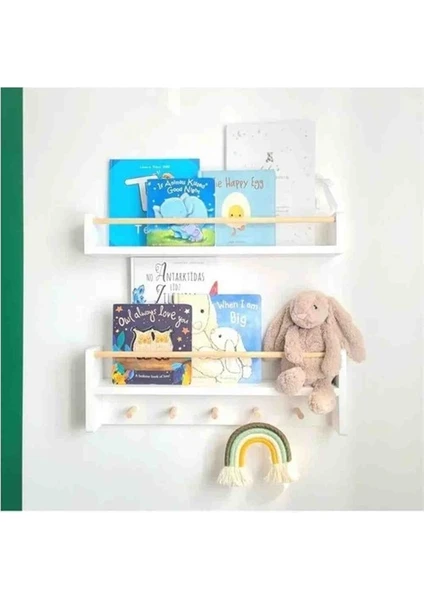 50 cm Set Beyaz Natürel Raf Montessori Askılık