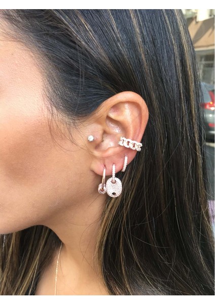 925 Ayar Gümüş Zirkon Taşlı Rose Altın Kaplama Trend Kıkırdak Küpe fırsatları