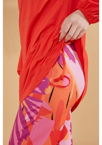 Çiçekli Turuncu Tam Kapalı Tesettür Mayo M2317 fırsatları