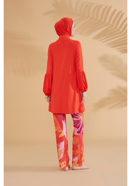 Çiçekli Turuncu Tam Kapalı Tesettür Mayo M2317 indirimleri