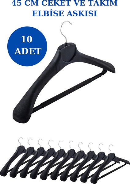 10 Adet Plastik Yüksek Kalite Ceket Askısı, Elbise Askısı, Takım Elbise Askısı