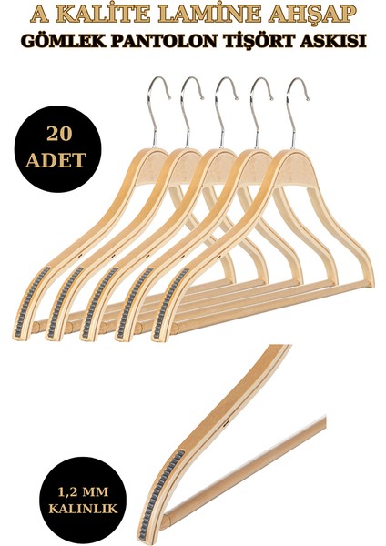 20 Adet A-Kalite Lamine Erkek Ceket Askısı Gömlek Askısı Tişört Askısı Ahşap Askı