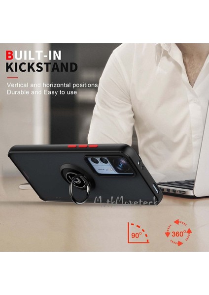 MTK Moveteck Xiaomi Mi 12T & Mi 12T Pro Kılıf Kamera Korumalı Arkası Mat Renkli Tuşlu Yüzüklü Standlı Military