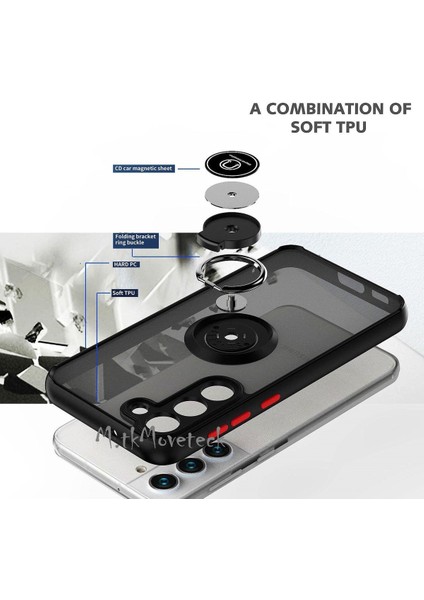 MTK Moveteck Samsung Galaxy S23 Kılıf Kamera Korumalı Arkası Mat Renkli Tuşlu Yüzüklü Standlı Military Tank Zırh