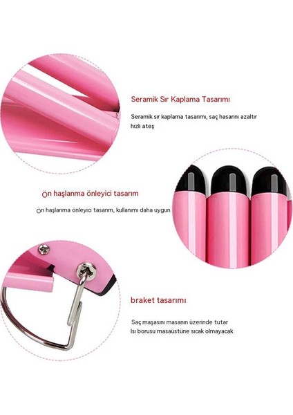 Pembe Üç Tüp Saç Maşası Büyük Dalga Su Dalgalanma Yumurta Rulo Bigudi (Yurt Dışından)