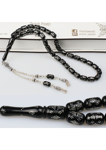 Gümüş Nokta Işleme Orijinal Erzurum Oltu Taşı Tesbih (8 x fiyatları