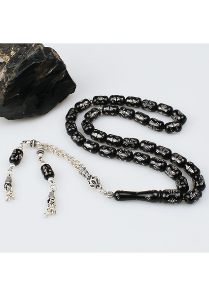 Gümüş Nokta Işleme Orijinal Erzurum Oltu Taşı Tesbih (8 x modelleri