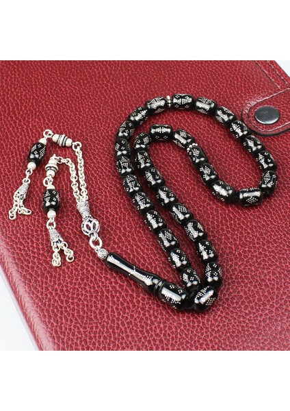 Gümüş Nokta Işleme Orijinal Erzurum Oltu Taşı Tesbih (8 x indirimleri