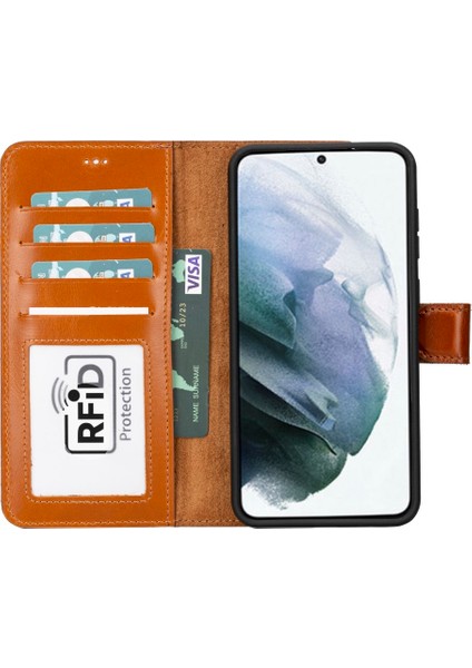 Samsung Galaxy S23 Plus Uyumlu Deri Cüzdanlı Kılıf RST2EF Taba