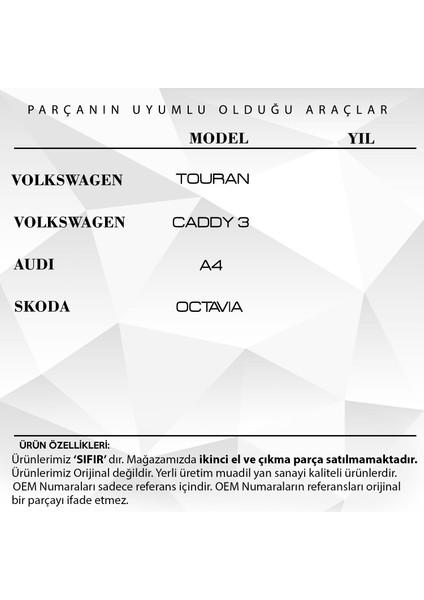 Alpha Auto Part Volkswagen Touran, Caddy 3, Audi A4, Skoda Octavia Ön Kapılar Için Cam Kriko Makarası