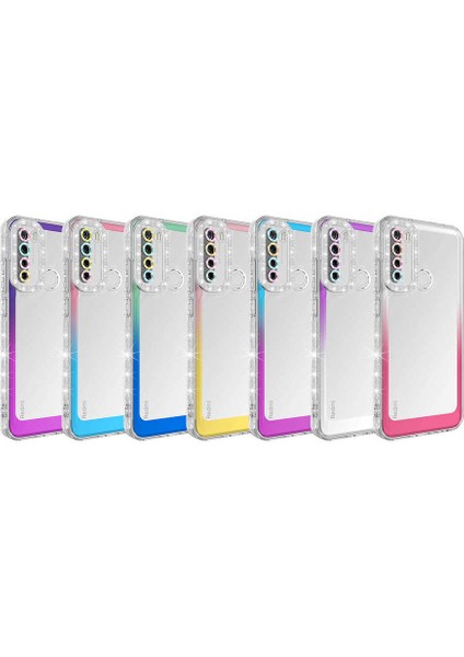 Xiaomi Redmi Note 8 Simli ve Renk Geçiş Tasarımlı Lens Korumalı Silikon Kılıf