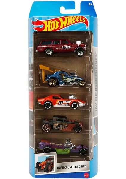 Hot Wheels 5'li Araba Seti - Hw Exposed Engines