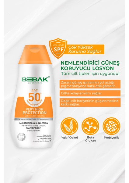 Nemlendirici Güneş Losyonu 50 Spf Yüksek Koruma 200 ml