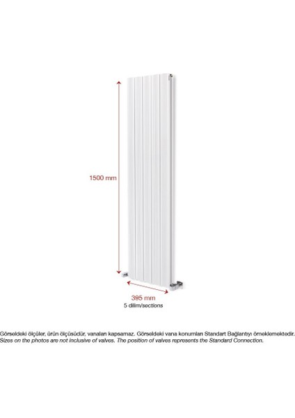 1500 x 395 MM Amber Dikey Beyaz Alüminyum Radyatör Standart Bağlantı fiyatları