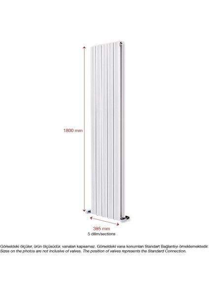 1800 x 395 MM Amber Dikey Beyaz Alüminyum Radyatör Standart Bağlantı fiyatları