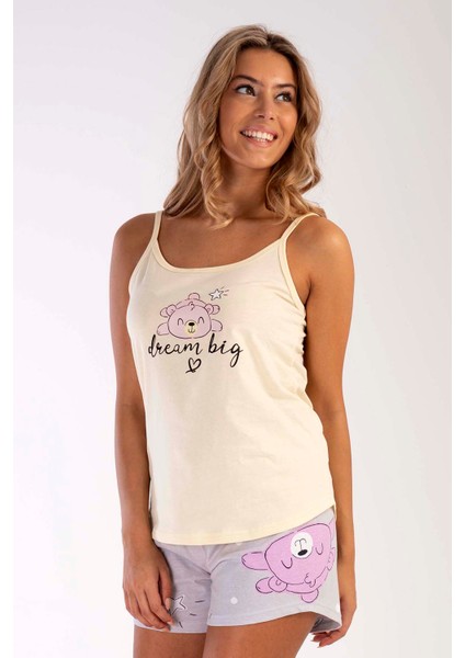 Pamuklu Kadın Ip Askılı Şortlu Pijama Takım