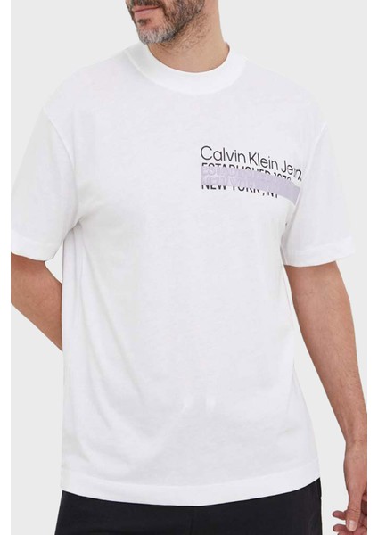 Logolu Bisiklet Yaka Pamuk Oversize T Shirt J30J323522YAF Erkek T Shirt J30J323522 Yaf