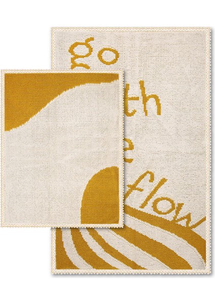 Go With The Flow Doğal Pamuklu 2'li Banyo Kilim Seti 60X100+50X60 cm - Hardal