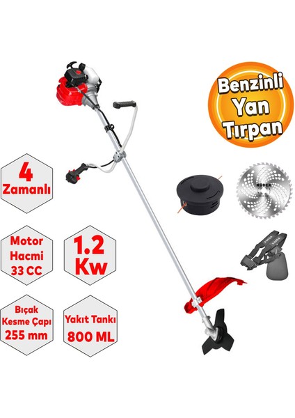 RDx 9639 Benzinli Yan Tırpan Çim Ot Biçme Kesme 4 Zamanlı Testere 33 cc 3,2 Kw