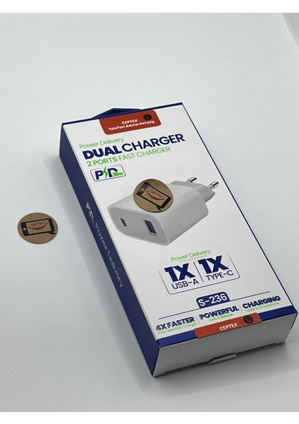 20W Şarj Aleti Adaptörü Type-C ve USB Çıkış S-236