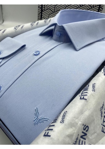 Slim Fit Uzun Kol Saten Hediye Kutulu Kolay Ütülenebilir Erkek Gömlek(KR.9511) - Açık Mavi fiyatları