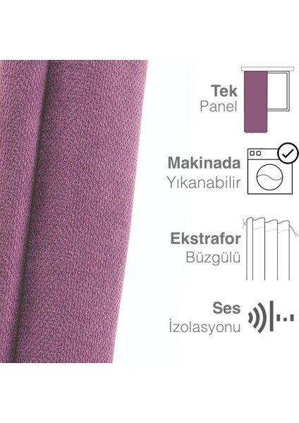 Kadife Dokulu Lila Ada Fon Perde Ekstrafor Büzgülü Dream Series