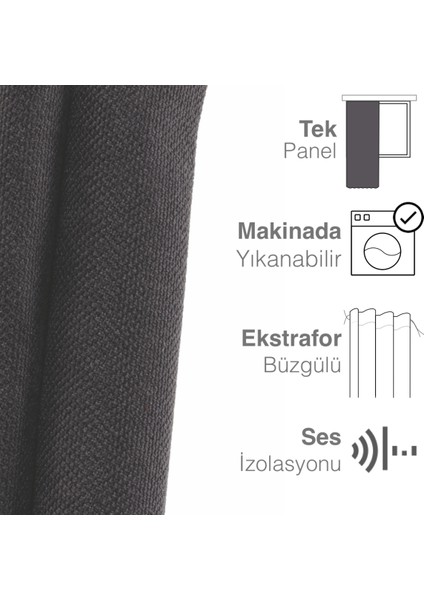 Kadife Dokulu Gri Ada Fon Perde Ekstrafor Büzgülü Dream Series