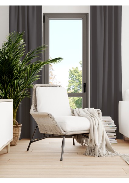 Kadife Dokulu Gri Ada Fon Perde Ekstrafor Büzgülü Dream Series