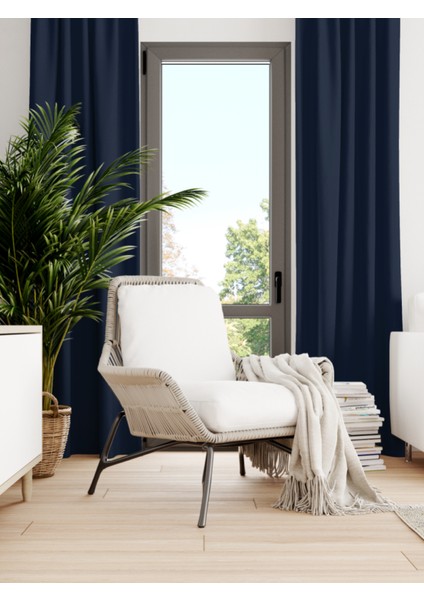 Kadife Dokulu Lacivert Ada Fon Perde Ekstrafor Büzgülü Dream Series