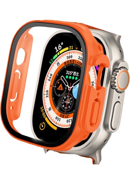 Apple Watch Ultra 49MM Ekran Koruyucu Full Glue Gard Önü Kapalı Sert Turuncu