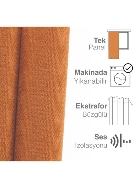 Kadife Dokulu Turuncu Ada Fon Perde Ekstrafor Büzgülü Dream Series modelleri