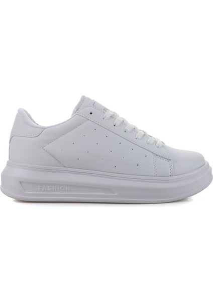 156 Beyaz Cilt Kalın Taban Sneaker Ayakkabı