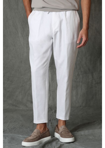 Leo Smart Erkek Chino Pantolon Tailored Fit Beyaz