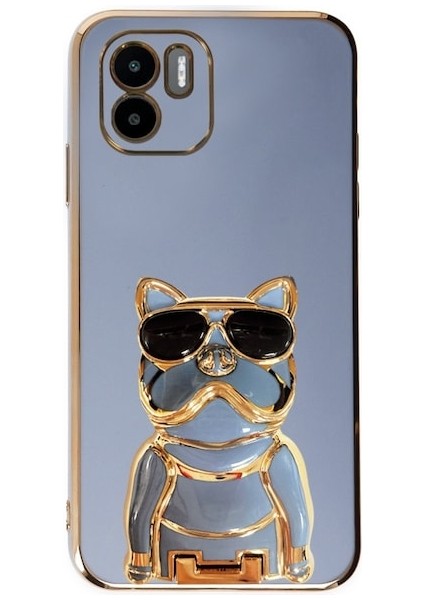 Xiaomi Redmi A1 Kılıf Kamera Korumalı Köpek Desenli Standlı Silikon Mavi