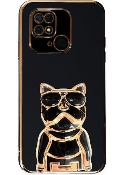Xiaomi Poco C40 Kılıf Kamera Korumalı Köpek Desenli Standlı Silikon Siyah