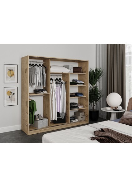 3 Kapaklı Sürgülü Aynalı Gardrop Elbise Dolabı - Tamamı Meşe Mdf modelleri