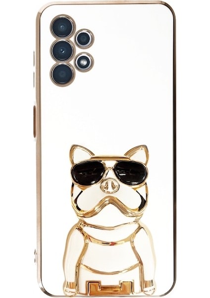 Samsung Galaxy A13 4g Case Kılıf Kamera Korumalı Köpek Desenli Standlı Silikon Beyaz