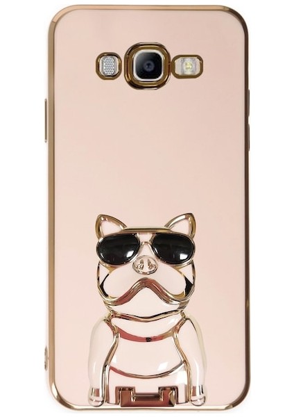 Samsung Galaxy J7 Core Case Kılıf Kamera Korumalı Köpek Desenli Standlı Silikon Pembe