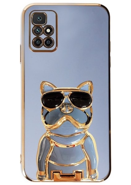 Xiaomi Redmi 10 2022 Case Kılıf Kamera Korumalı Köpek Desenli Standlı Silikon Mavi