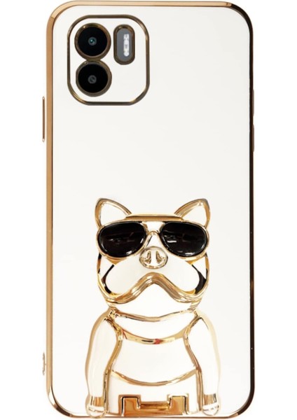 Xiaomi Redmi A1 Case Kılıf Kamera Korumalı Köpek Desenli Standlı Silikon Beyaz