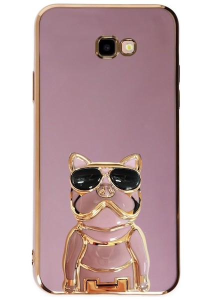 Samsung Galaxy J7 Prime Kılıf Kamera Korumalı Köpek Desenli Standlı Silikon Mor