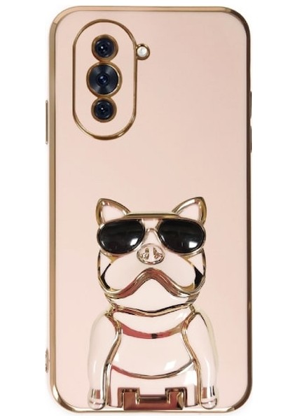 Huawei Nova 10 Pro Case Kılıf Kamera Korumalı Köpek Desenli Standlı Silikon Pembe