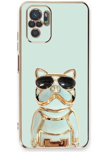 Xiaomi Redmi Note 10 Case Kılıf Kamera Korumalı Köpek Desenli Standlı Silikon Yeşil