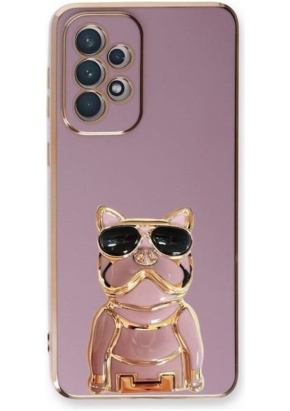 Samsung Galaxy A73 Case Kılıf Kamera Korumalı Köpek Desenli Standlı Silikon Mor