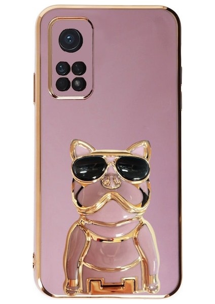 Xiaomi Mi 10T Pro Case Kılıf Kamera Korumalı Köpek Desenli Standlı Silikon Mor