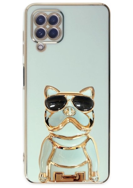 Samsung Galaxy M12 Case Kılıf Kamera Korumalı Köpek Desenli Standlı Silikon Yeşil